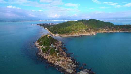 航拍海南三亚西岛海洋文化旅游区海浪礁石