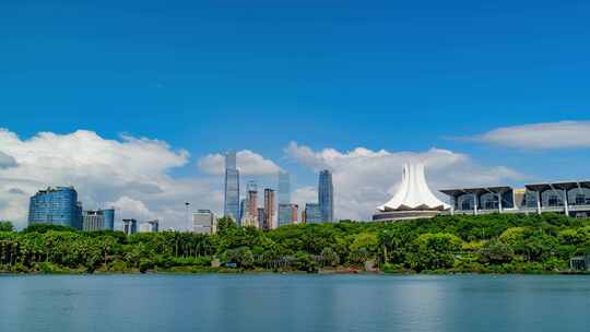 南宁民歌湖延时东盟商务区城市风光大景