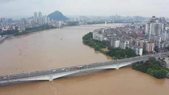 广西柳州市区汛期洪水航拍