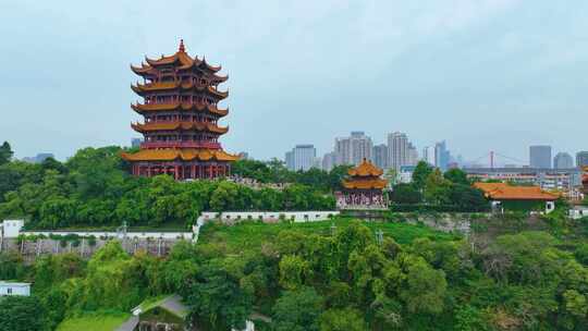 武汉黄鹤楼航拍湖北武昌区地标建筑城市风景