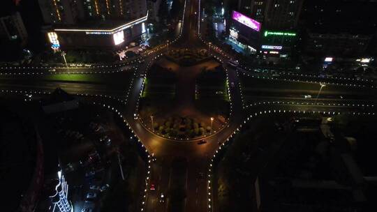 航拍湖南岳阳城市高架桥夜景灯光