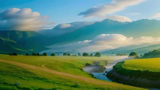 田野山川山脉草原风景