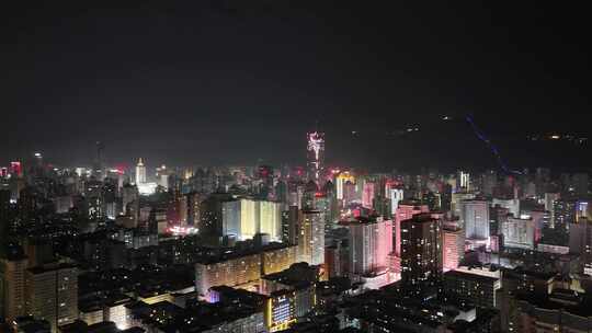 甘肃兰州夜景兰州城市夜景航拍