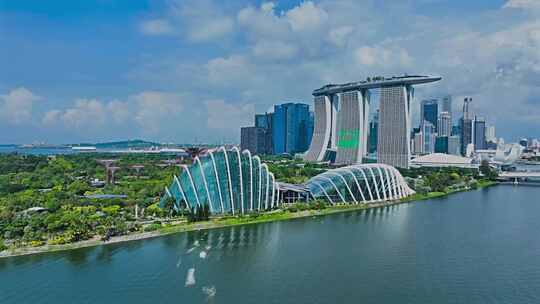 日景航拍新加坡金融商务区