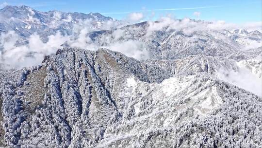 成都西岭雪山高处的云海与群山片断