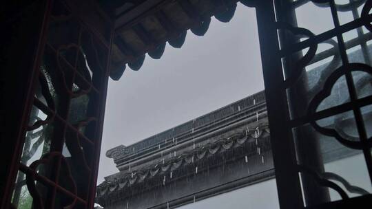 雨天古风建筑屋檐雨滴雨景