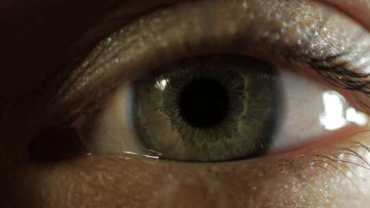 超高清视频中的极端特写人类深绿色眼睛虹膜