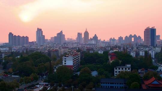 航拍金华夕阳市区现代城市风光建筑