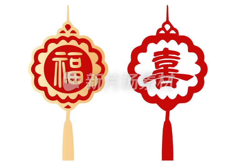 灯笼新年春节福字挂件传统矢量插画元素