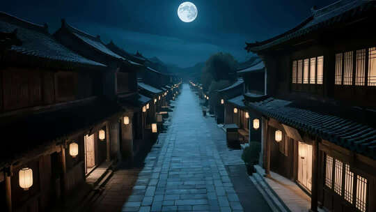 月光下的水乡古镇