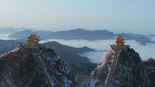 航拍洛阳老君山雪景视频素材模板下载