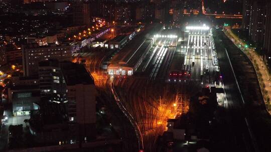 上海南站夜景航拍视频素材模板下载
