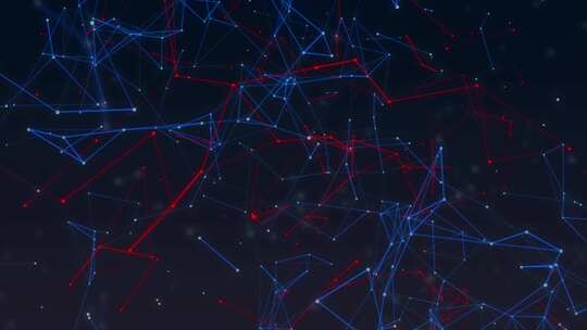 发光蓝红神经丛网络高科技背景，数字技术发