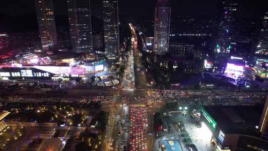 城市夜景拥堵交通东莞鸿福路东莞大道航拍