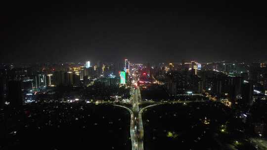 广东湛江城市夜景灯光交通航拍