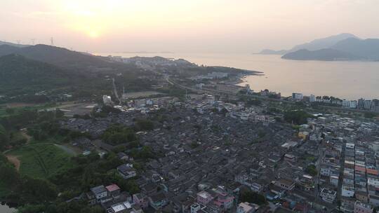 深圳大鹏航拍大鹏古城所城日出大景