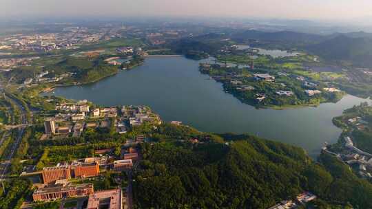 航拍北京雁栖湖雁栖塔