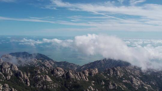 航拍青岛崂山巨峰山林怪石自然景观延时拍摄