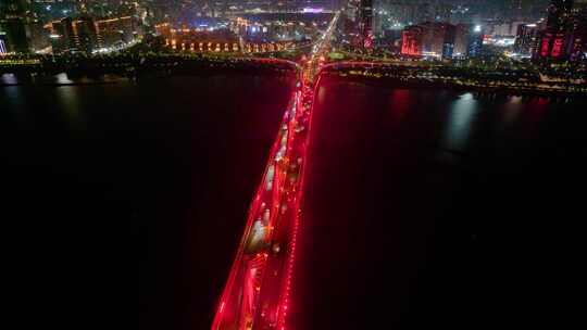 江西南昌朝阳大桥红谷滩区车辆交通夜晚夜景