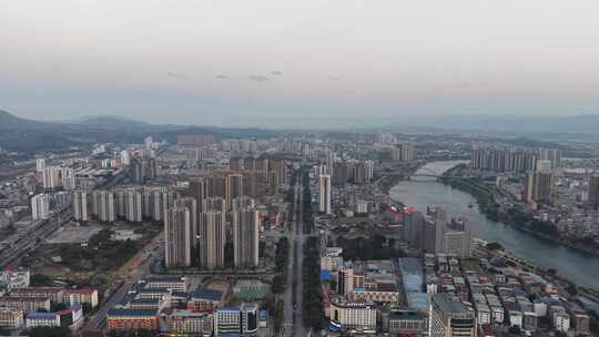 航拍广西百色日落晚霞夕阳