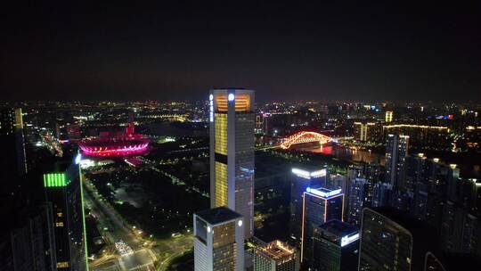 佛山新城地标建筑群夜景航拍