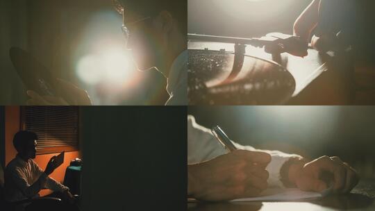 播放唱片机深夜书写思考读信打电话王家卫风