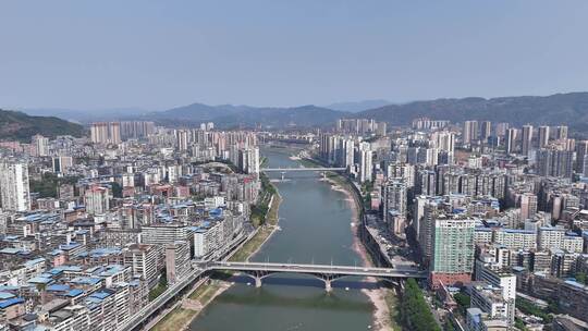 四川达州州河一江两岸城市建设航拍