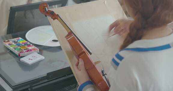 绘画画画画小提琴绘画素描铅笔画