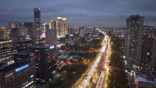 航拍杭州余杭区未来科技城夜景