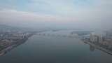 湖北襄阳襄樊长江大桥清晨航拍高清在线视频素材下载