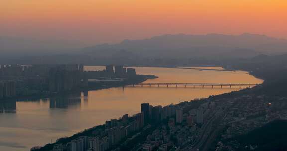 杭州钱塘江沿江上城区滨江区风光航拍