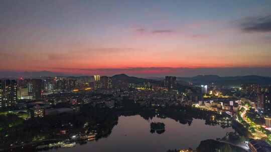 湖南郴州晚霞夜景航拍延时8K