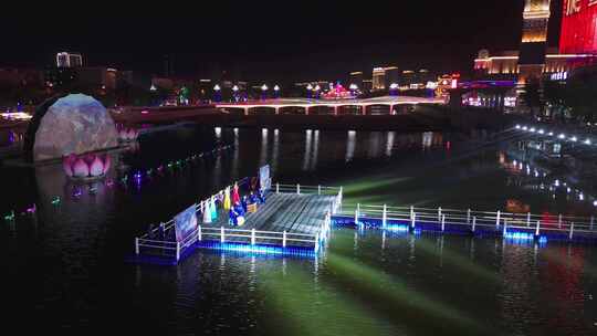 内蒙古准格尔河夜景准格尔旗城市夕阳