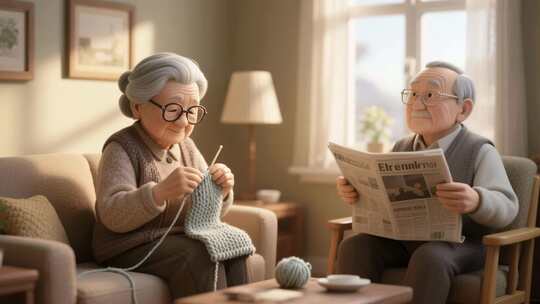 老夫妇居家休闲生活场景