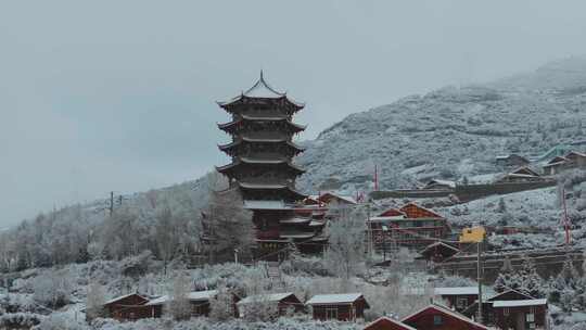 阿坝州松潘古城雪景素材