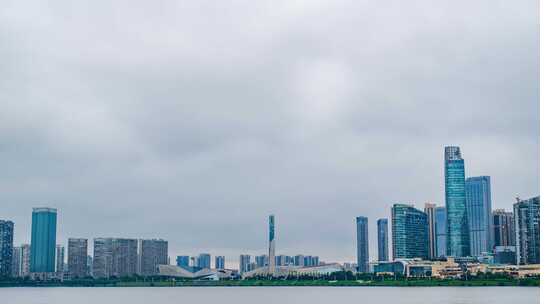 湖南长沙湘江城市高楼建筑群大景延时