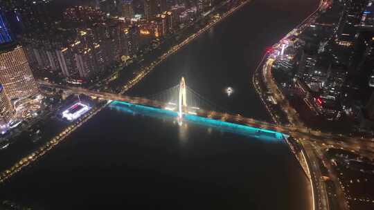 广州海珠区阅江西路猎德大桥夜晚夜景航拍广