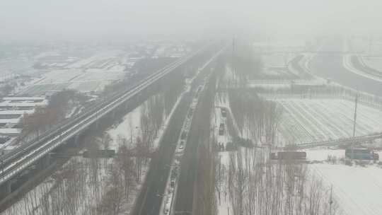 河北省石家庄市航拍城市道路雪景