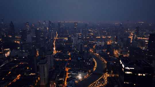 上海凌晨航拍空镜
