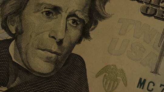 美国鹰盾背景上美国纸币的旋转镜头-MONEY 0410
