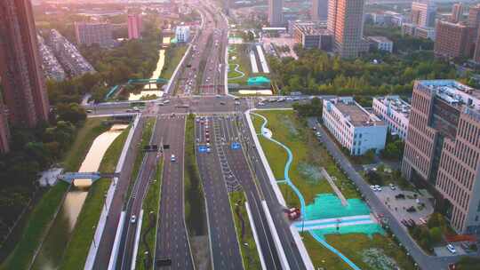 傍晚杭州钱塘新区下沙路汽车车流延时风景视