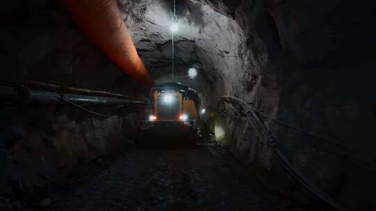 土地资源矿井坑洞内装载机工作视频