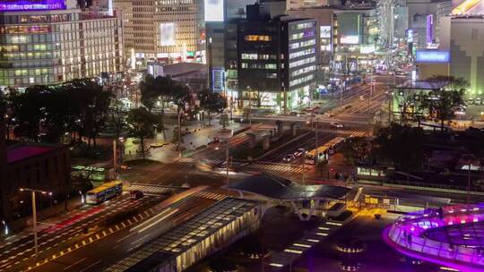 名古屋城市景观在夜间的时间流逝