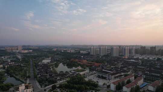 江苏宿迁城市日落晚霞夕阳西下航拍