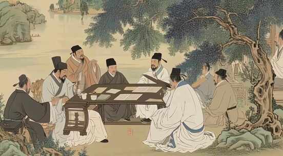 古人聚会饮茶动画