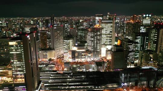 日本大阪梅田高楼都市天际线航拍视频素材模板下载