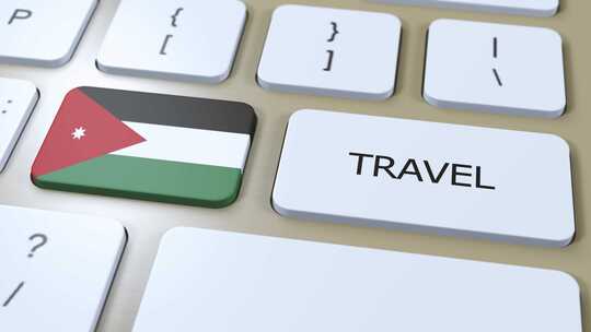 约旦国旗和文字旅行按钮旅行到国家3D动画