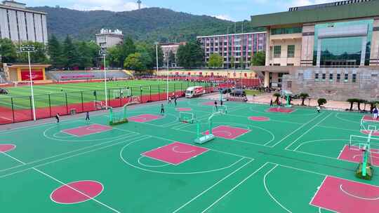 湖南大学学校校园篮球场体育场航拍风景风光视频素材模板下载