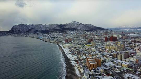 日本北海道函馆城市海岸线风光航拍