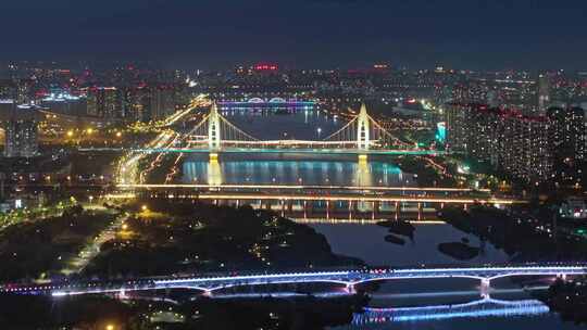 航拍西安浐灞城市夜景